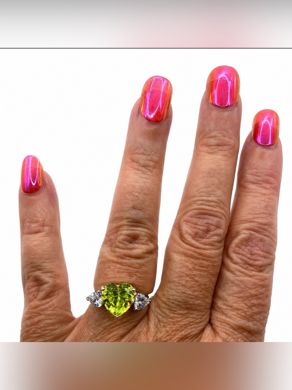 Danbury Mint Diamonisse Triple Heart Ring Peridot Birthstone Statement Ring - Picture 8 of 11